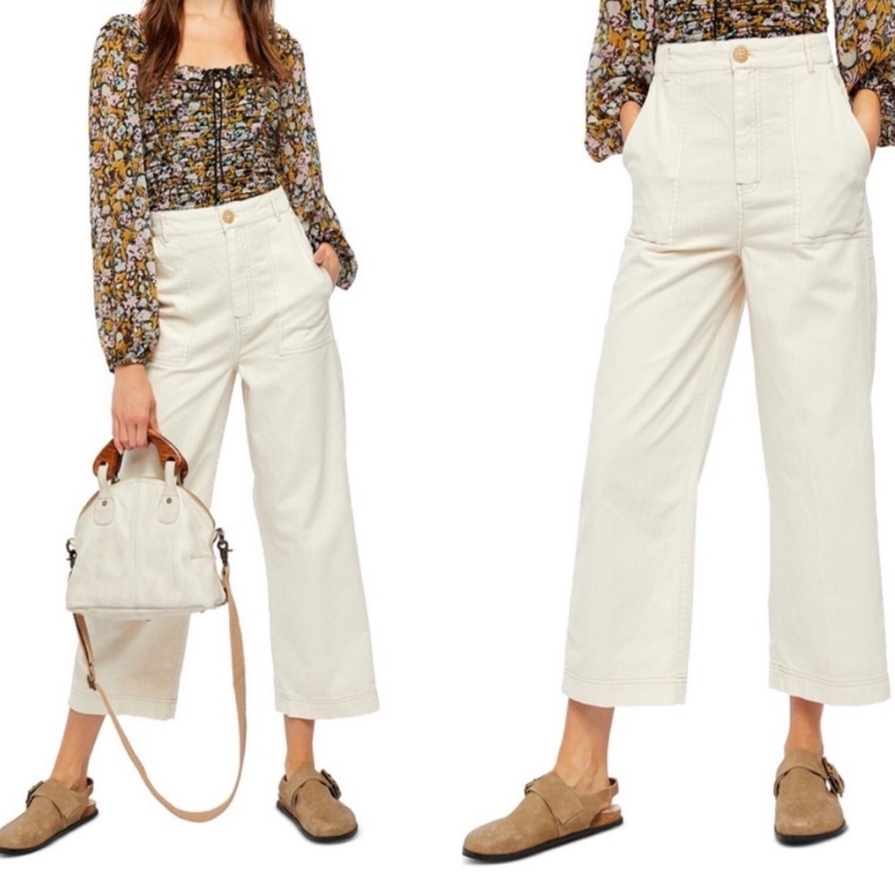 Free People Cream Wide Leg Pants